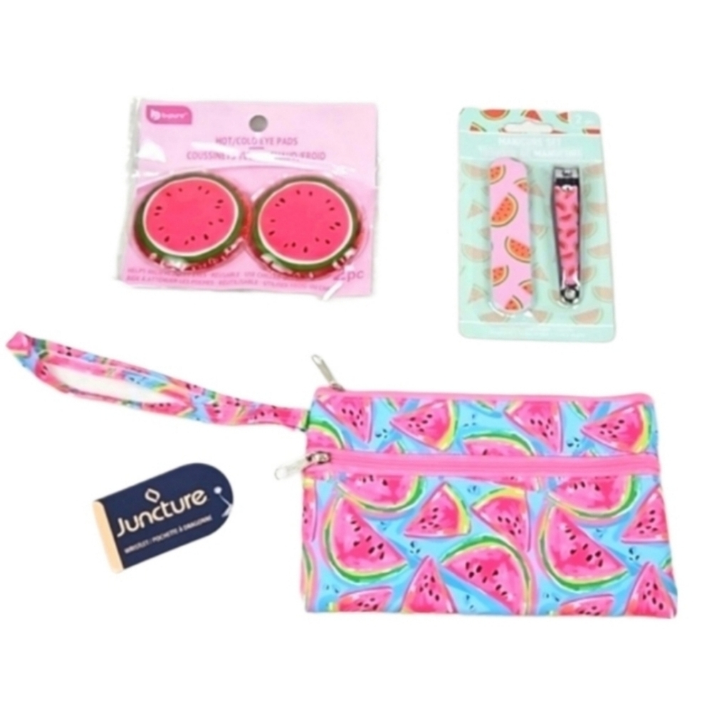 Gift Set Watermelon Makeup Bag, Nail Clippers & File, & Soothing Eye Pads
